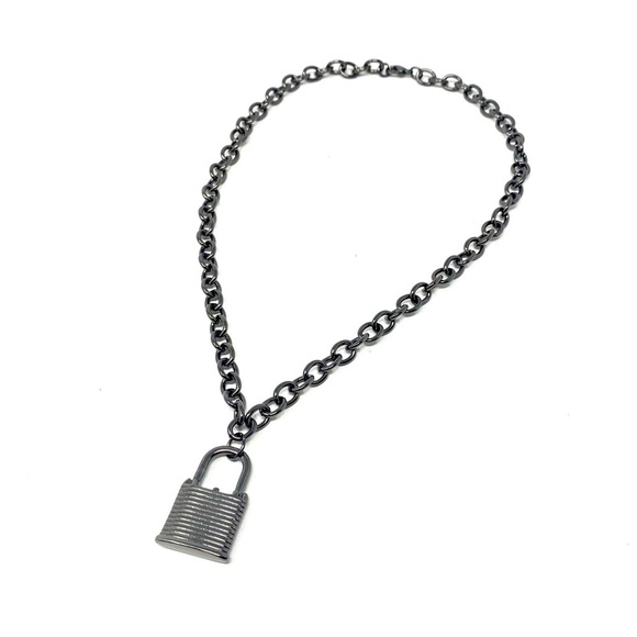 Free People Jewelry - New Free People Black Silver Chain Lock Necklace